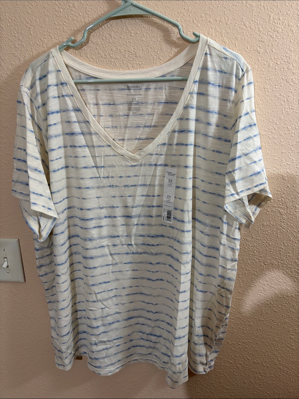 NWT Sonoma Light Blue Striped V-Neck Shirt